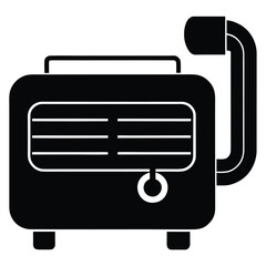 Black and white vector illustration of an air conditioner with a handle and a curved exhaust pipe