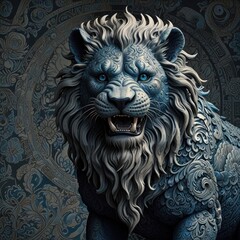 Majestic blue lion, ornate details