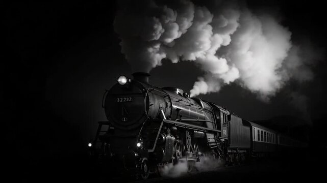 Majestic Steam Train Journey: Classic Black and White Locomotive.
