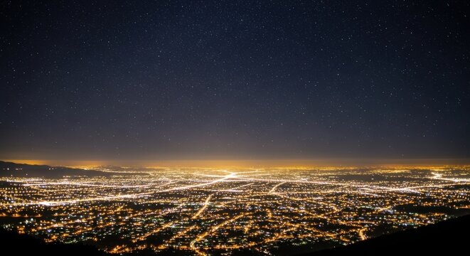 Vast Cityscape Illuminated Under a Starry Night Sky Overview