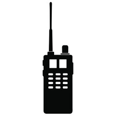 Black silhouette illustration of a handheld walkie talkie communication device with an antenna and buttons