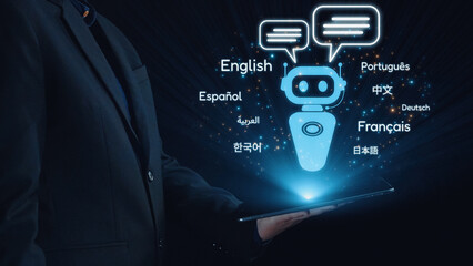 Global communication with multiple languages, digital translation tools, multilingual technology,...