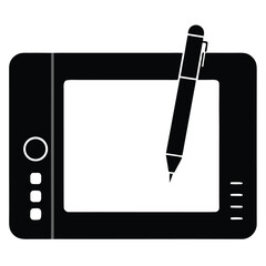 Black stylized graphic tablet and pen showing digital art creation and graphic design possibilities