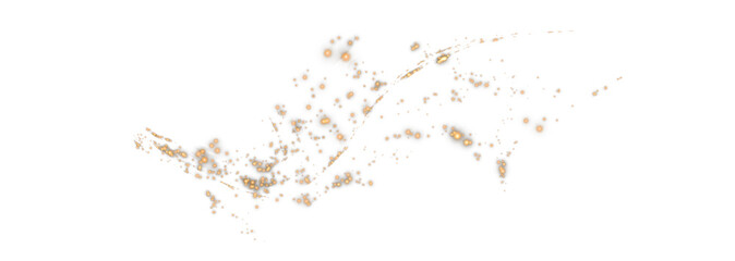 Christmas glowing bokeh confetti light and glitter texture overlay for your design. Festive sparkling gold dust png. Holiday powder dust for cards, invitations, banners, advertising.