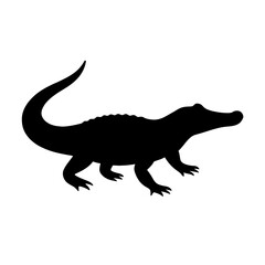 Design a black silhouette of a Crocodylomorph white background clean vector shape