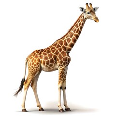 Fototapeta premium A giraffe stands gracefully, isolated on white background