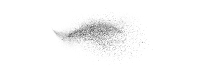 Black paint dust and splashes, coal dust effect, black ground pepper. Design element with grainy texture, abstract background with grainy noise pattern, vector, png. Ash, cinders.