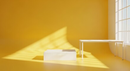 Minimalist Studio Scene with Geometric Forms and Natural Light