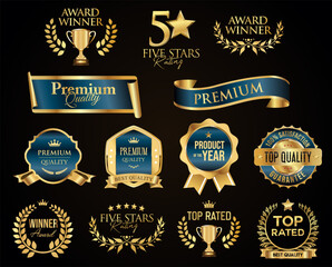 Obraz premium VIP premium and gold award emblem blue and gold isolated on gray background