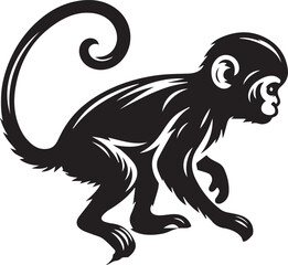 Black and White Monkey Silhouette Vector Set – Sitting, Walking, and Playing Poses
