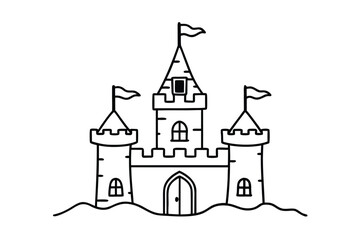 Cartoon Castle Tower With Flags And Stone Details