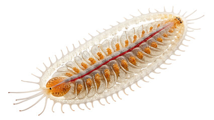 Close up of a sea mouse worm on a black background