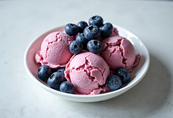 Pink Blueberry Ice Cream with Fresh Berries 