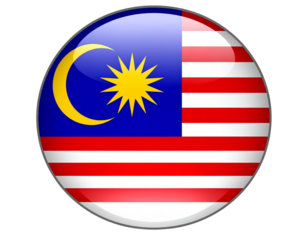 Circular Malaysia Flag Button with Reflective Glass Texture, isolated on transparent background