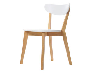  Modern White Wooden Chair with Straight Lines, isolated on transparent background