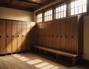 warm interior of an empty locker room with natural light