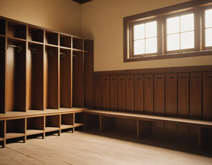 warm interior of an empty locker room with natural light