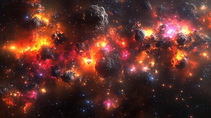 Naklejka premium Cosmic Inferno: Fiery Nebula