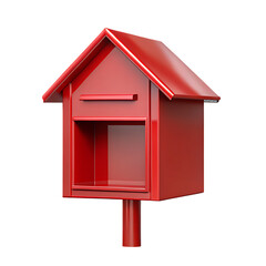Red house shaped mailbox isolated on blue and transparent background