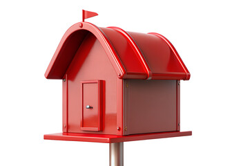 Red house shaped mailbox isolated on blue and transparent background