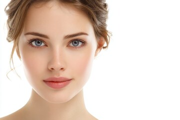 Naklejka premium Attractive young woman with a lovely face on a white backdrop
