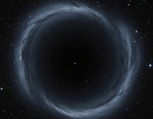 realistic digital rendering of a black hole with swirling accretion disk