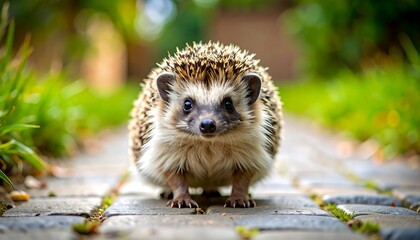 Cute hedgehog on a pathway