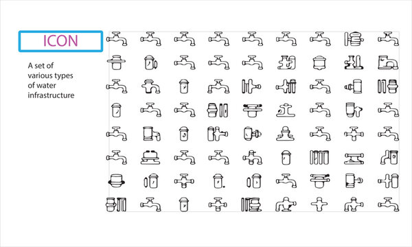 A set of editable line art Water infrastructure icon