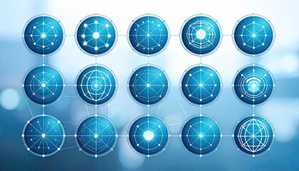 Abstract network of interconnected geometric shapes