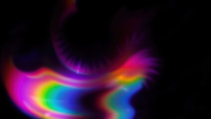 Fototapeta premium Blurred rainbow refraction overlay effect. Light lens prism effect on black background. Holographic reflection, crystal flare leak shadow overlay. Colorful rainbow disco ball light