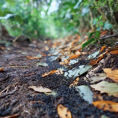 Leafcutter Ants Marching in Tropical Rainforest Showing Ecosystem Biodiversity