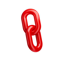 3D Red chain link icon with a glossy finish, symbolizing connection and unity. 3d illustration