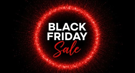 Black friday sale text with a glowing red circular border on a black background