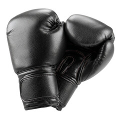 Isolated Pair of Black Boxing Gloves with Glossy Finish on Transparent Background Ideal for Sports and Fitness Designs
