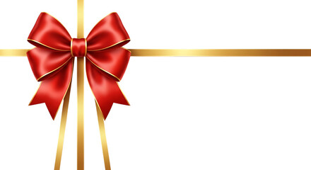 Luxurious red bow with gold ribbon adorns a dark backdrop, perfect for holiday gift wrapping or elegant seasonal designs and celebrations, creating a festive feel, transparent background