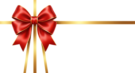 Luxurious red bow with gold ribbon adorns a dark backdrop, perfect for holiday gift wrapping or elegant seasonal designs and celebrations, creating a festive feel, transparent background