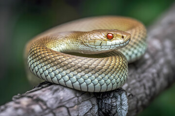 Fototapeta premium A snake is curled up on a branch