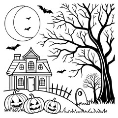 vector illustration of Halloween coloring page
