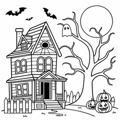 Obraz premium vector illustration of Halloween coloring page