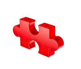 A vibrant red puzzle piece with smooth edges and a futuristic design. 3D illustration