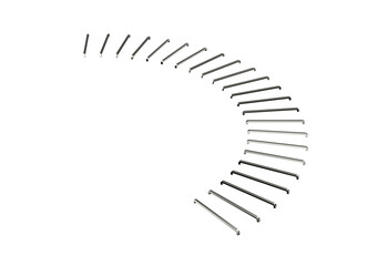 Curved arrangement of metal staple pins, showcasing precision and symmetry. 3D Illustration
