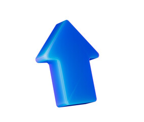 A glowing blue arrow pointing upward, symbolizing progress, direction and growth. 3D Illustration