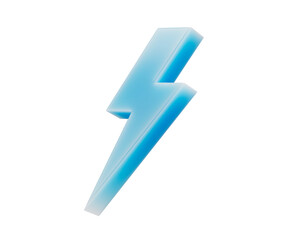 A glowing blue 3D lightning bolt icon with a sleek, modern and electrifying look. 3d illustration