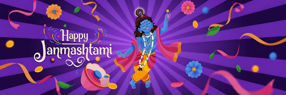 Happy Janmashtami Horizontal Krishna Janmashtami Banner
