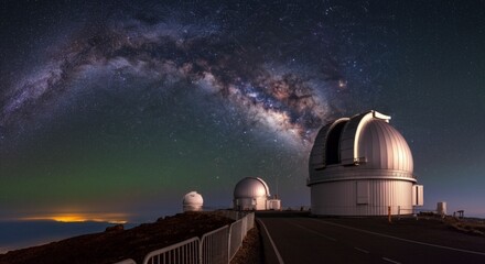 Obraz premium Milky Way Over Observatory | Night Sky Astronomy Landscape Photo.