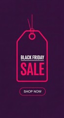 Fototapeta premium Black friday sale tag with a shop now button on a dark purple background