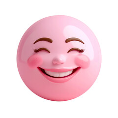 Fototapeta premium 3D Pink Friendly Emoji with Timid Smile and Blushing Cheeks, Isolated on Plain Background