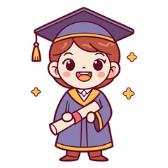 Happy Cute Cartoon Graduate Holding Diploma