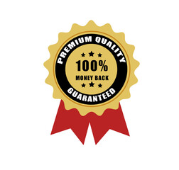 100% money back guarantee badge with bold red label isolated on white background 