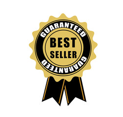 Best seller badge with bold golden label and top rated product tag design isolated on white background